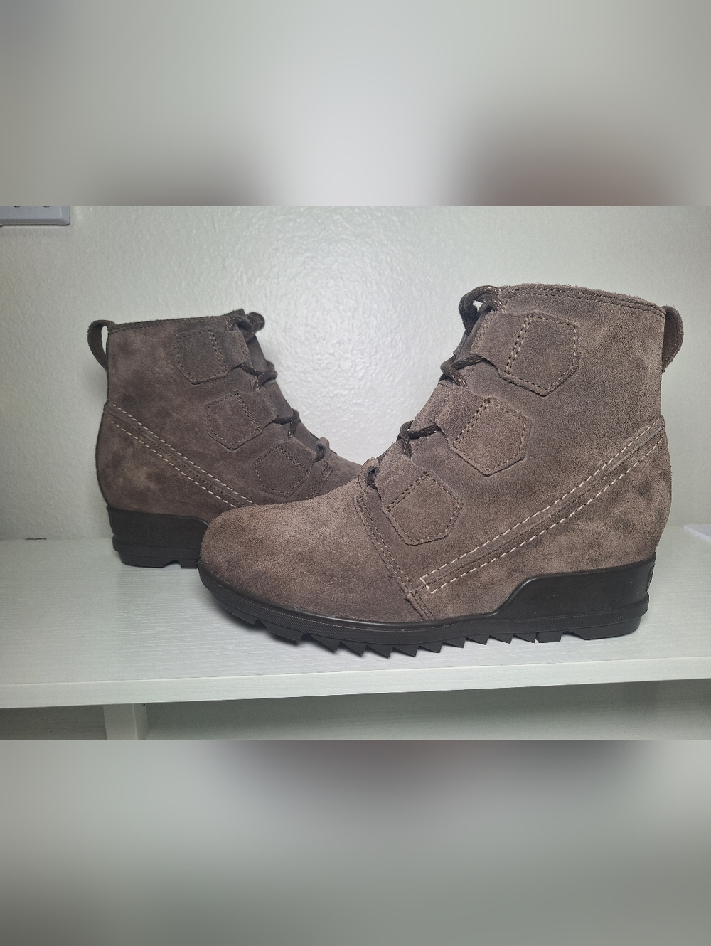 Sorel Brown Suede Lace-Up Wedge Ankle Boots